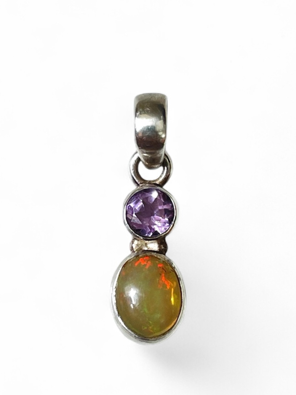 925 sterling silver Fire Opal and Amethyst pendent Natural gemstones pendent
